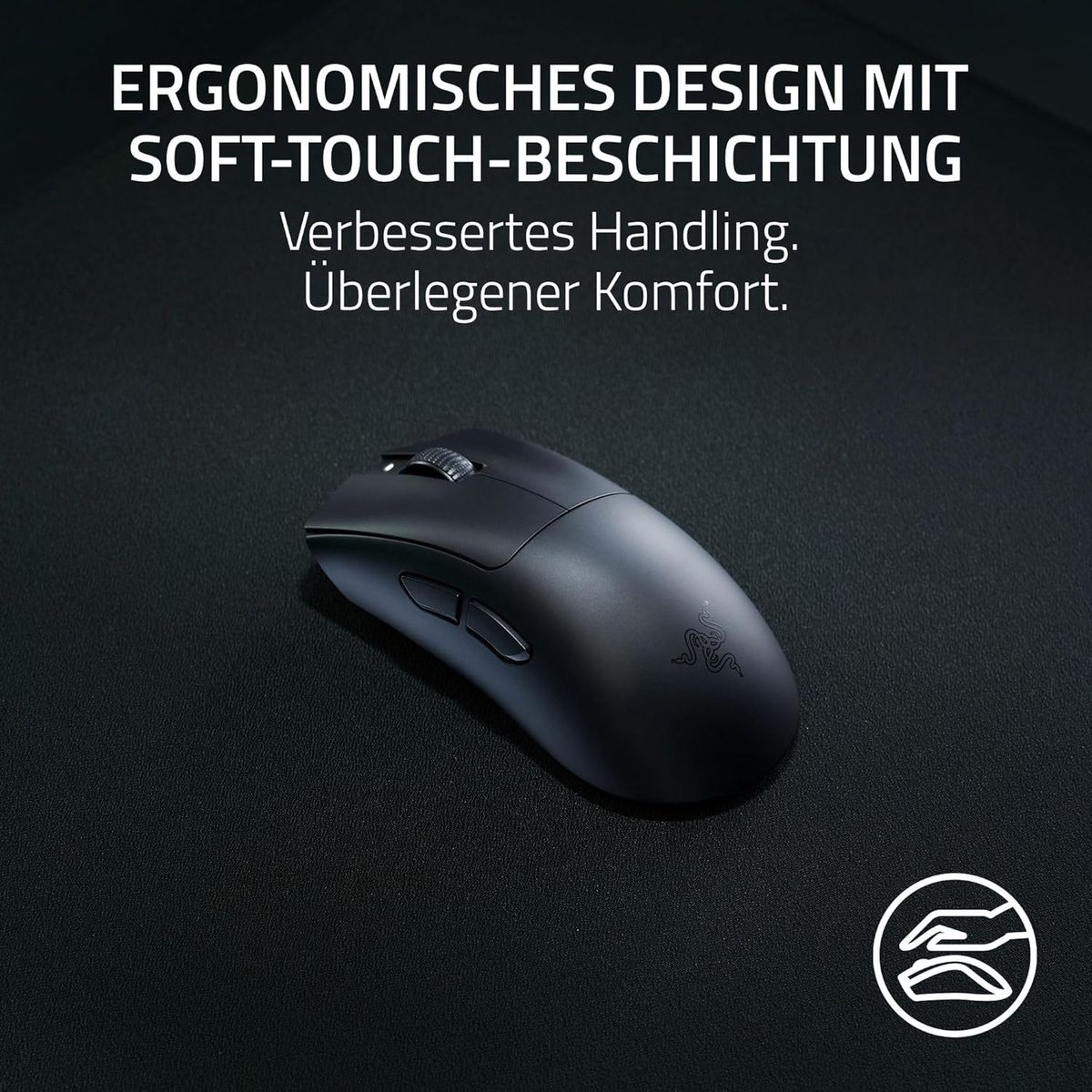 Razer DeathAdder V3 HyperSpeed - Ultra leichte kabellose ergonomische E-Sport Gaming-Maus mit 26K DPI (55g leicht, Soft-Touch-Beschichtung, 100 Stunden Laufzeit, HyperSpeed mit 8K Hz) Schwarz