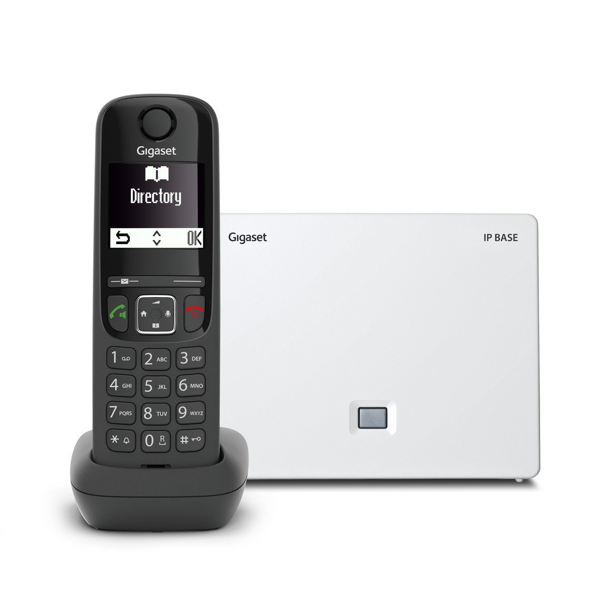 Gigaset AS690A IP BASE Schnurloses DECT-Telefon mit Anrufbeantworter, Freisprechfunktion, Anrufer-Identifikation, 2" Display, 500 Einträge, Schwarz/Weiß