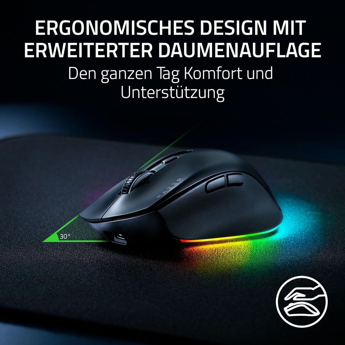 Razer Pro Click V2 Maus Gaming rechts RF Wireless + Bluetooth + USB Type-C Optisch 30000 DPI
