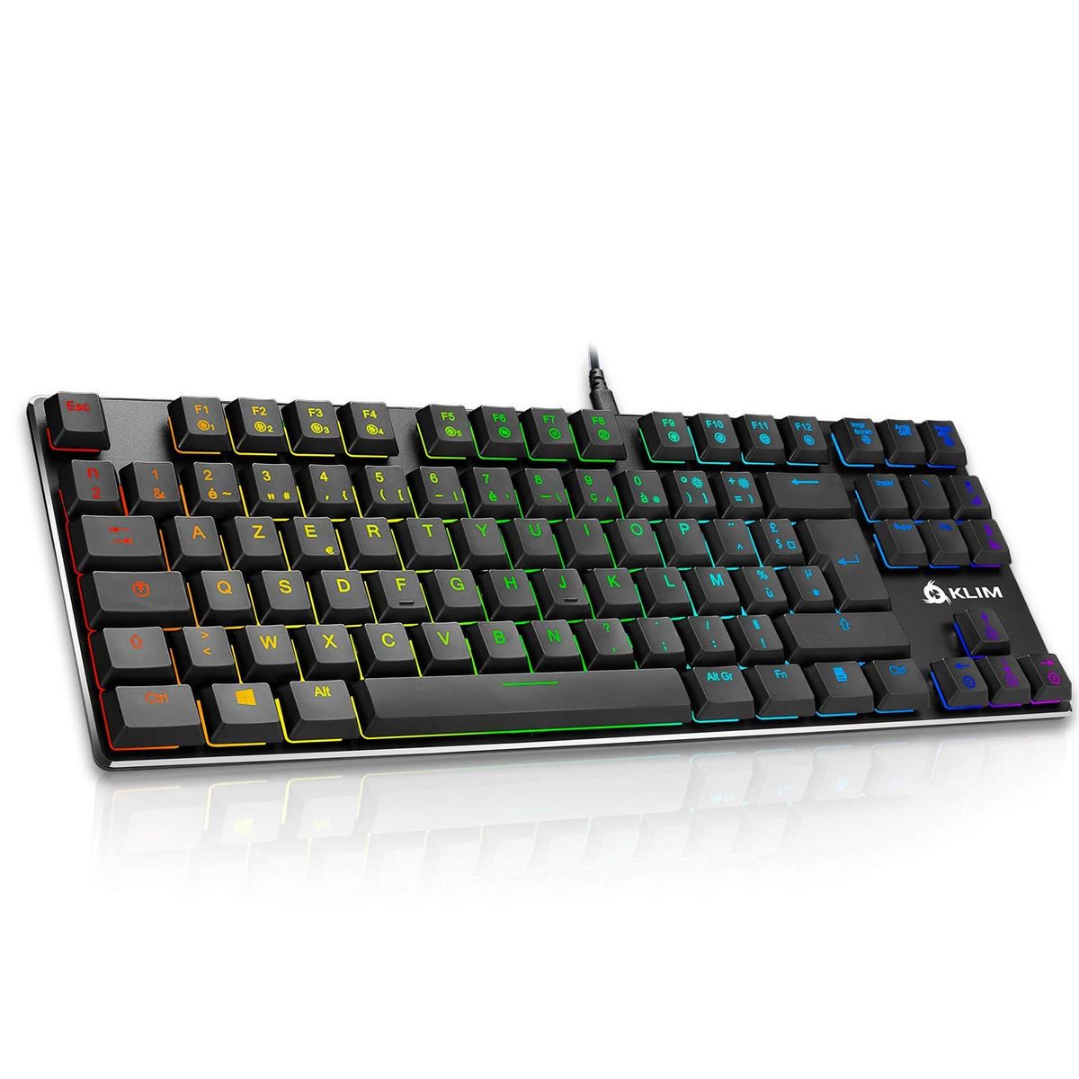 KLIM Dash TKL - Mechanical keyboard with red switches for professionals and gamers. Compact TKL keyboard without numeric keypad + RGB colors and durable metal frame (FRA Layout - AZERTY)