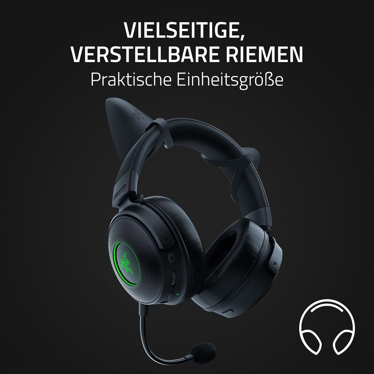 Razer Kitty Ears V2 - Universal Fit Clip-on Kitty Ears für Headsets (Clip-on Kitty Ears, vielseitig, verstellbare Bänder, 26g leichtes Premium-Silikon) Schwarz