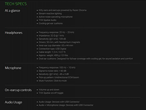 Razer Kraken Kitty Gaming Headset Virtual 7.1 Surround-Sound USB Chroma RGB for PC Quartz