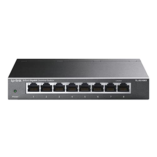 TP-Link TL-SG108S(UN) V1.0 Omada 8-Port Gigabit Desktop-Switch, Unmanaged, 8x 10/100/1000 Mbit/s, DC-Netzteil, energieeffizient, schwarz