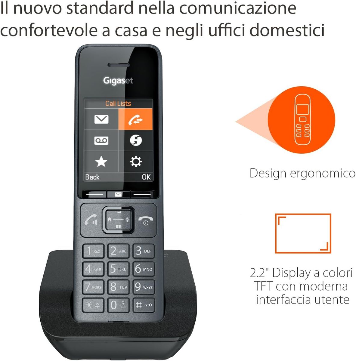 Gigaset Comfort 520 - Schnurlostelefon - Elegantes Design - Brillante Klangqualität auch bei freihändigen Reden - Bequemer Anrufschutz - Telefonbuch mit 200 Kontakten, Titanschwarz