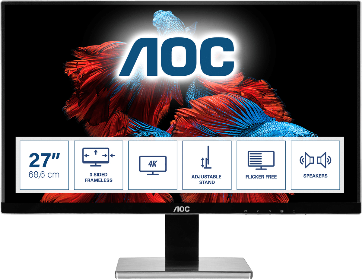 AOC U2777PQU 68,6 cm (27 Zoll) Monitor (IPS, DVI, HDMI, 4ms, DisplayPort, IPS Panel, USB, 60 Hz, 3840 x 2160 Pixel, UHD) schwarz