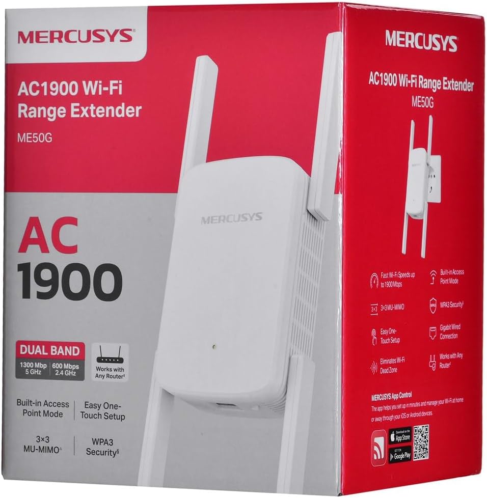 Mercusys ME50G AC1900 Wi-Fi Range Extender 1900 Mbps Dual Band WLAN Repeater 3×3 MU-MIMO Access Point Mode White v1.0