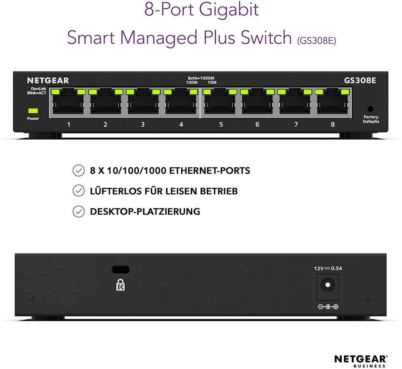 Netgear GS308E Managed Gigabit Ethernet (10 100 1000) Schwarz