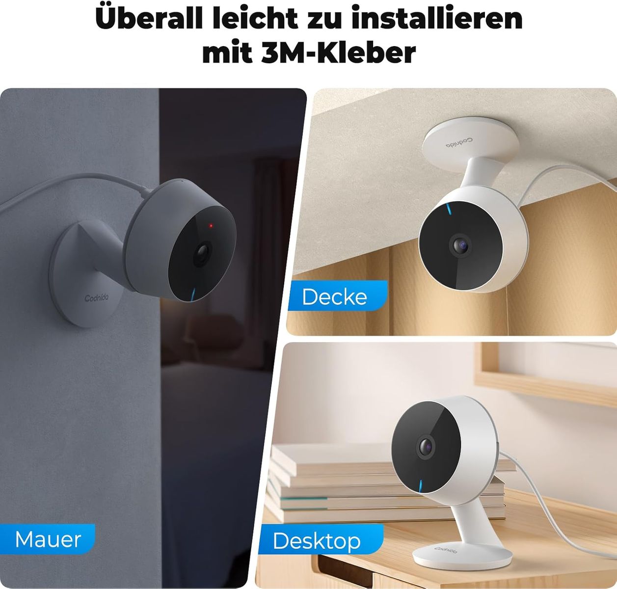 Codnida Mini12 Q 2er-Set Mini Überwachungskamera, 2.5K (4MP) WLAN 2,4/5 GHz, Innen/Außen, Nachtsicht 8 m, 2‑Wege‑Audio, Bewegungserkennung, Micro‑SD, EU Stecker