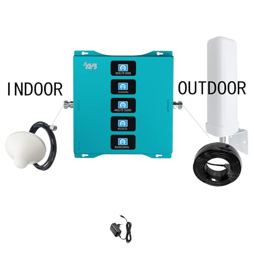 ayissmoye 800-2700-8 Mobiler Signalverstärker 2G/3G/4G Repeater, 800/900/1800/2100/2600 MHz, Bänder 1/3/7/8/20, EU Stecker C