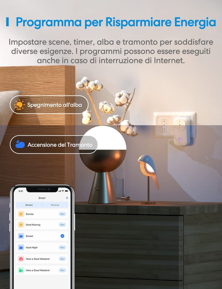 Meross Italienische Smart-Steckdose, Energieüberwachung, WLAN-Steckdose (Typ L) 16 A 3840 W, Fernbedienung, Überlastschutz, Timer-Funktion, kompatibel mit Alexa, Google Assistant, 2 Stück, 2,4 GHz 2St. Italien Plug Single