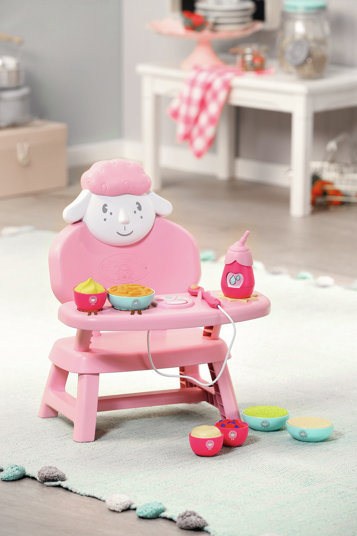 Zapf Creation 701911 Baby Annabell Lunch Time Tisch, Puppenzubehör, Puppenstuhl für Baby Annabell mit Licht- und Soundeffekten, 3 Hauptmahlzeiten, 3 Desserts, Flasche und Löffel.