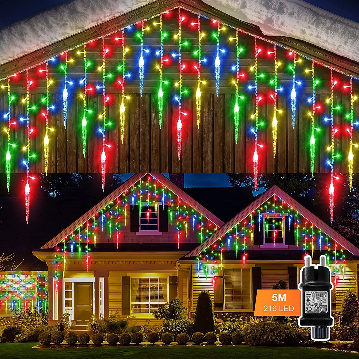 Auniq Eisregen Lichterkette Außen 5M 216 LED Eisregen Lichtervorhang Weihnachtsbeleuchtung IP44 Wasserdicht 8 Modi Eiszapfen Lichterkette 36 Tropfen 5m langem Kabel für Balkon Fenster Traufe Mehrfarbig