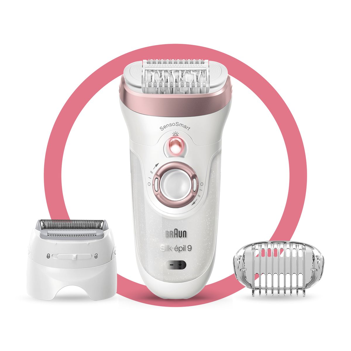 Braun Silk-epil 9 epilator ladies for hair removal, attachments for shaver and massage for body, bag, gift for women, 9-720, white/rose gold Single