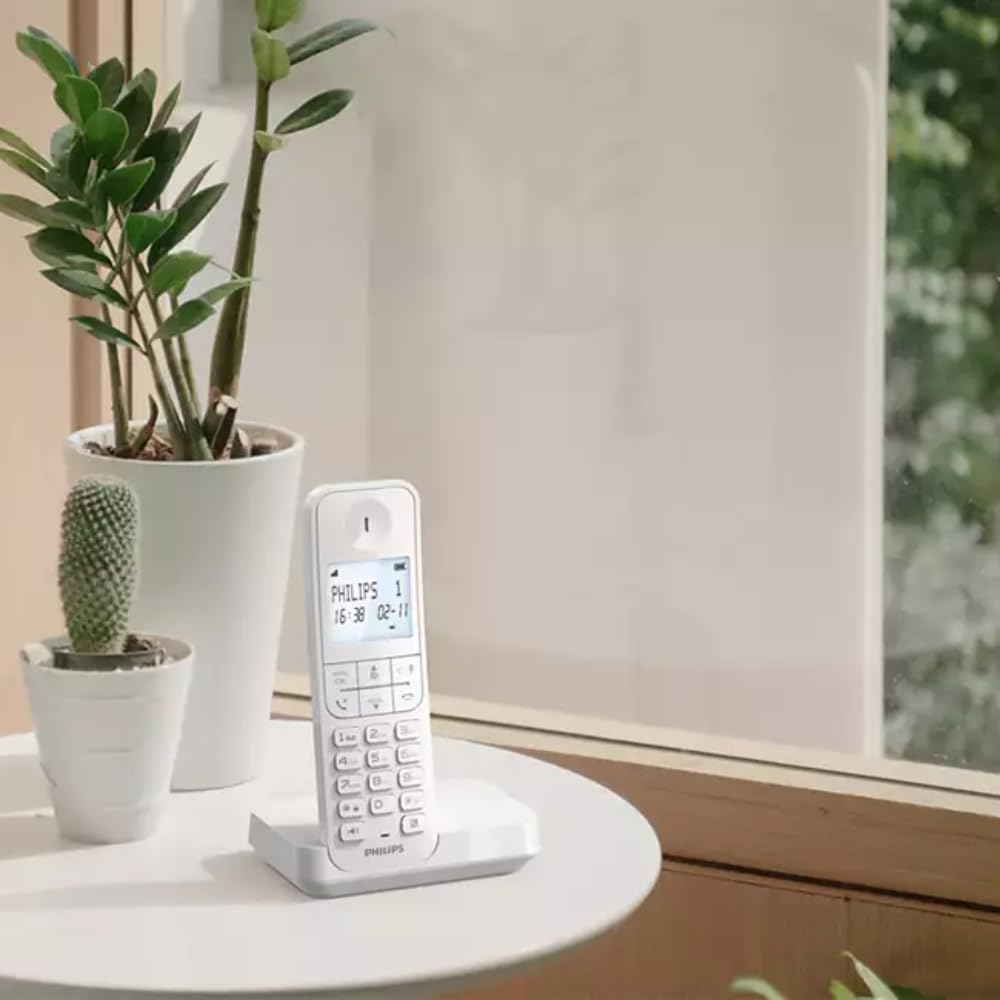 Philips D2701W Schnurloses Festnetztelefon, 11,6 cm (4,6 Zoll), vertikales Mikrofon, Freisprecheinrichtung, bis zu 14 Stunden, optimierte Antenne, Privatsphäre-Einstellungen, Weiß