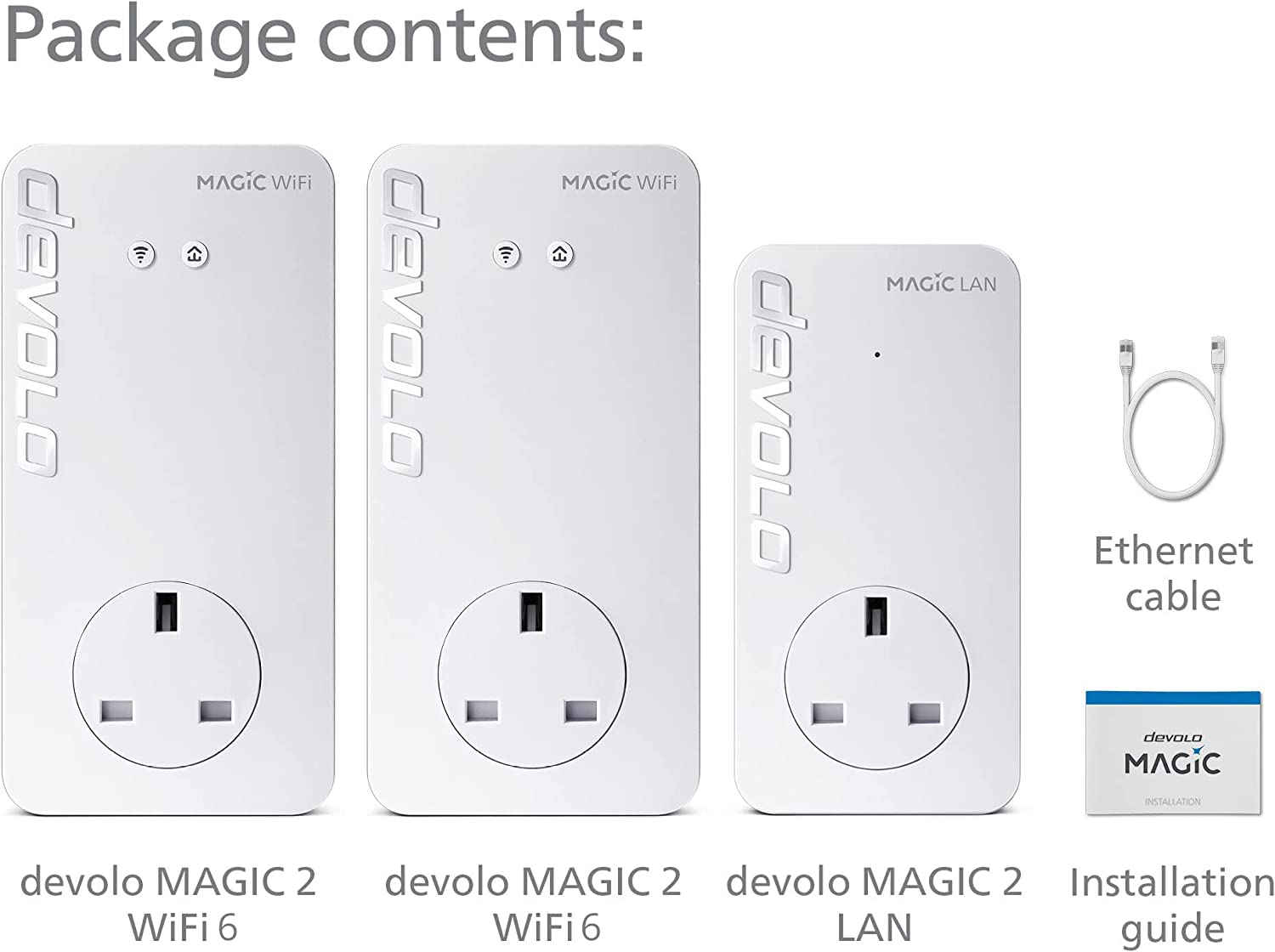 Devolo Magic 2–2400 Wi-Fi 6: Whole Home Kit | 4k/ 8k UHD Streaming | Stable Home Working (Up to 2400 Mbps powerline & 1800 Mbps Mesh WiFi 6, G.hn, 5x Gb LAN ports) MAGIC 2 - 2400 Mbps WiFi 6 Whole Home Kit