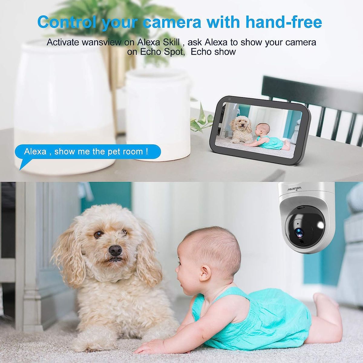 Wansview WiFi-IP-Kamera, 1080P Innenkamera mit Noturna Bewegungssensor, Bidirektionales Audio, kompatibel mit Alexa, Sicherheitskamera für Baby, Haustiere, Q6 (keine Autonomie)