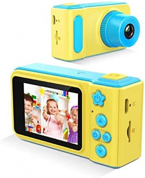 Minoni Kinderkamera, Digitale Kamera mit 8MP 1080P Bildschirm 2 Zoll Bildschirm 32G Speicherkartenband Kartenleser, Weihnachten Neujahr Geburtstag Festival Spielzeug Geschenk für Kinder Alter 3-12 (Blau & Ge