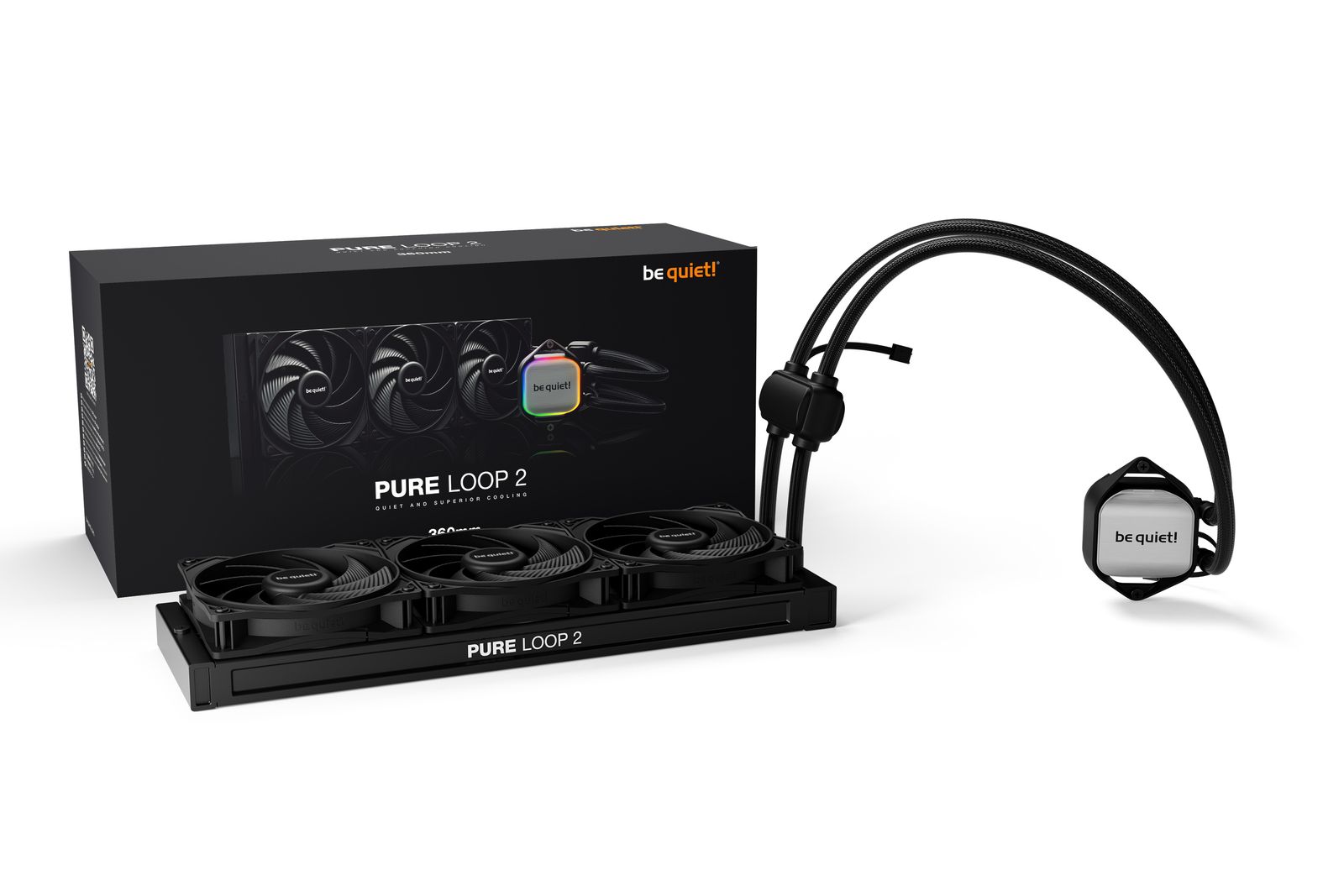 be quiet! Pure Loop 2 360mm All-in-One-Flüssigkeitskühler, 3x 120 mm Lüfter, RGB, PWM, Schwarz