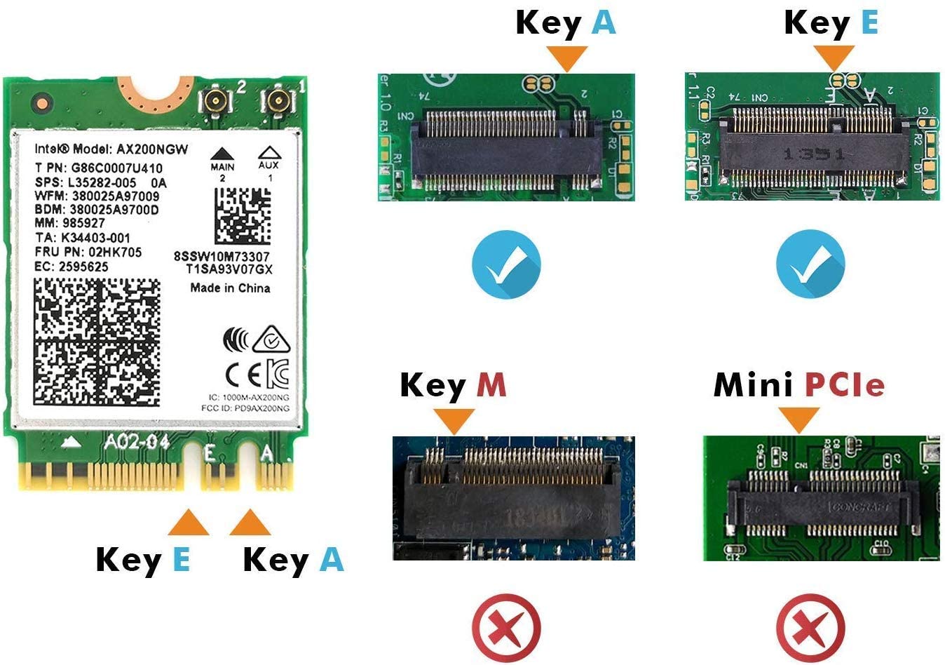 OSGEAR Intel Dual Band Wireless AX200NGW Intel WLAN/Wi-Fi 6 AX200 2230 2x2 AX+ Bluetooth 5.0, M.2/A-E Key (AX200.NGWG.NV) Wi-Fi 6 AX200, 2.4GHz/5GHz WLAN, Bluetooth 5.0, M.2/A-E Key 802.111 AX