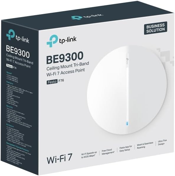 TP-Link Festa F76 Wi‑Fi 7 Access Point, Tri-Band BE9300, Cloud Management (kostenlos), 802.3at PoE, 2.5G LAN, 6 Antennen, EU V1.0