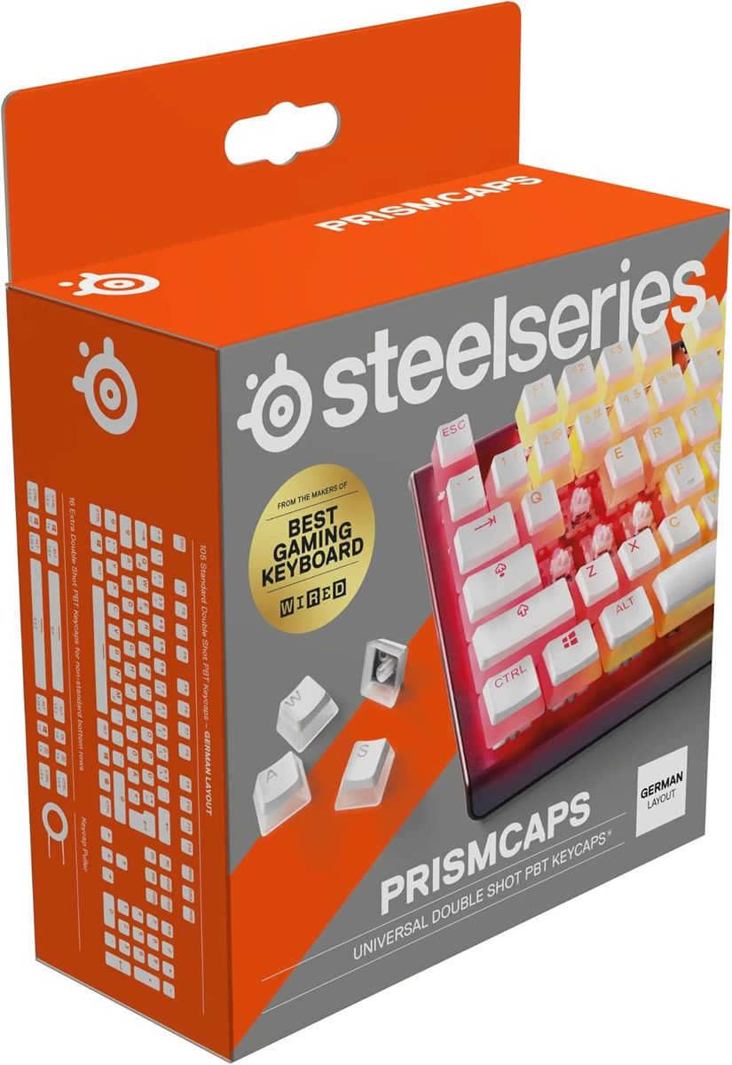 SteelSeries PrismCaps – Double-Shot-Tastenset mit „Pudding“-Optik – Kompatibilität mit allen gängigen mechanischen Tastaturen – MX-Stößel – Weiß (Deutsches Tastaturlayout)