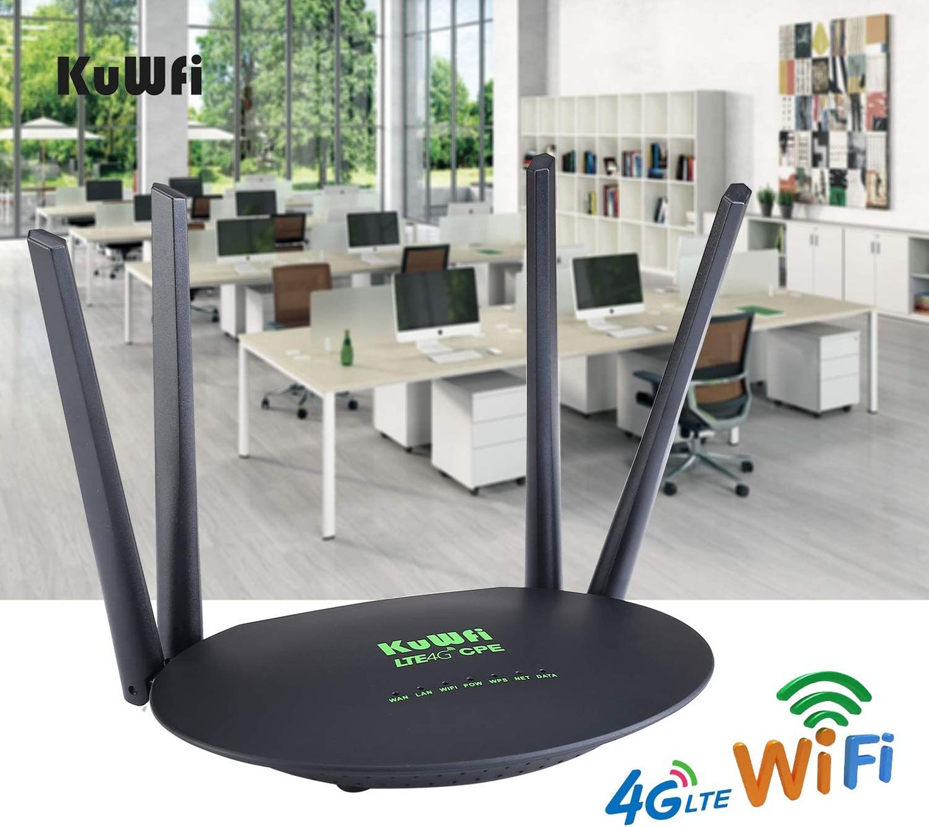 KuWFi Router 4G LTE WLAN CPE 4G LTE entsperrt 300 Mbit/s Slot für SIM-Karte 4 Stück leistungsstarke WiFi-Antenne nicht abnehmbar Cat4 150 Mbps Wi-Fi teilen 32 Benutzer