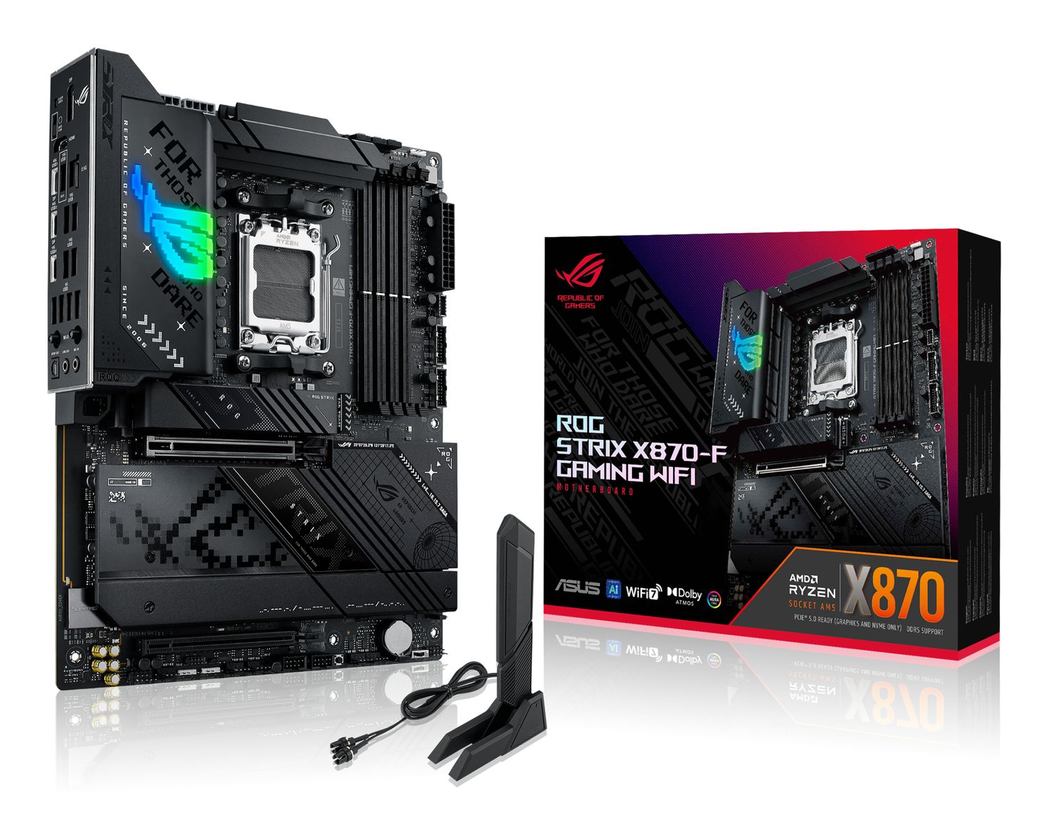 ASUS ROG STRIX X870-F GAMING WIFI Mainboard, AMD X870, Sockel AM5, ATX, DDR5, Wi‑Fi 7 & Bluetooth 5.4, 2.5Gb LAN, 2x USB4, 4x M.2, 7.1 Surround