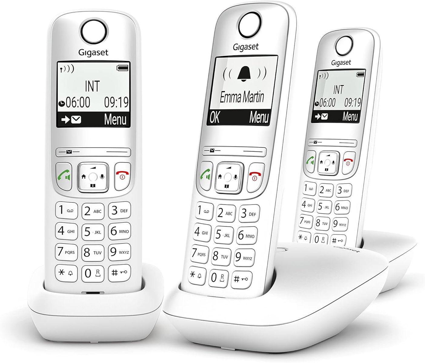 Gigaset A695 Trio – Schnurloses Festnetztelefon, 3 Mobilteile mit großem Display mit Hintergrundbeleuchtung für eine sehr lesbare Anzeige, Anrufsperre – Weiß