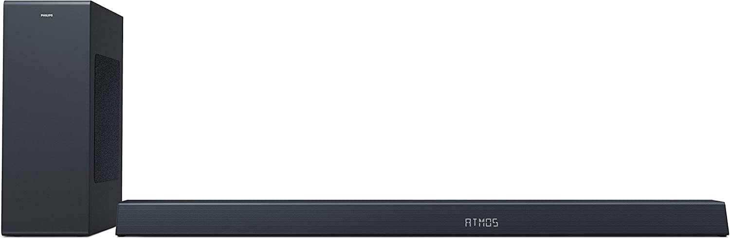 Philips B8805/10 Soundbar mit Subwoofer kabellos (3.1 Kanäle, Bluetooth, 400 W, Cinematic Dolby Atmos, HDMI eARC, DTS Play-Fi kompatibel, Verbindung mit Sprachassistenten) - 2020/2021 300W Single