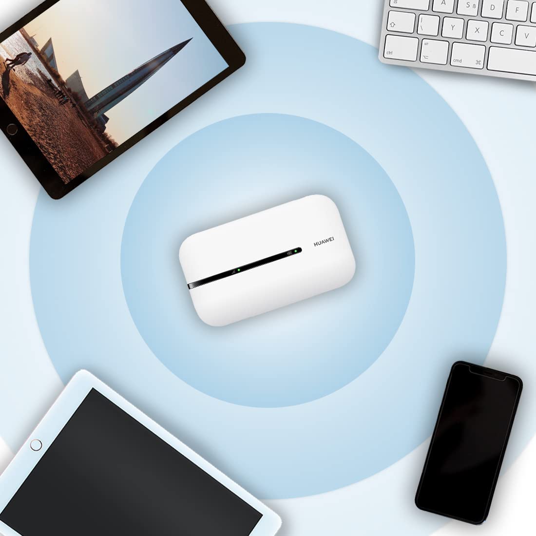 HUAWEI Mobile WiFi E5576 Mobiler WLAN-Router 4G LTE (CAT4), Download-Geschwindigkeit bis zu 150 Mbit/s, 1500 mAh Akku, Keine Konfiguration erforderlich, tragbares WLAN, Weiß