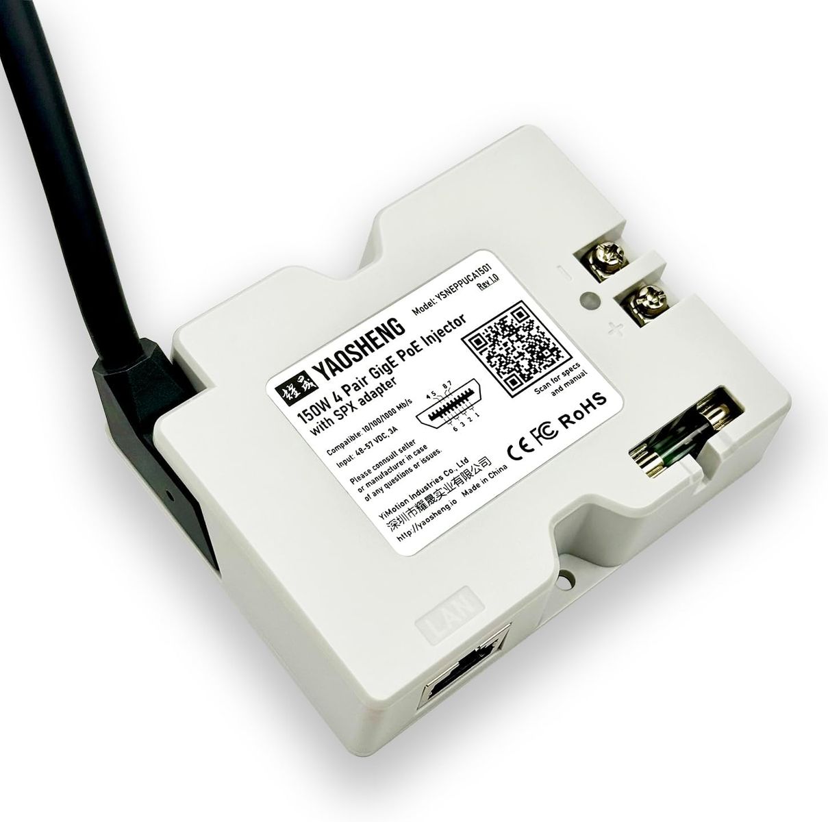 YAOSHENG YSNEPPUCA1501 150 W 2-in-1 PoE-Injektor mit SPX-Kabeladapter für Starlink V2, RJ45, Power over Ethernet