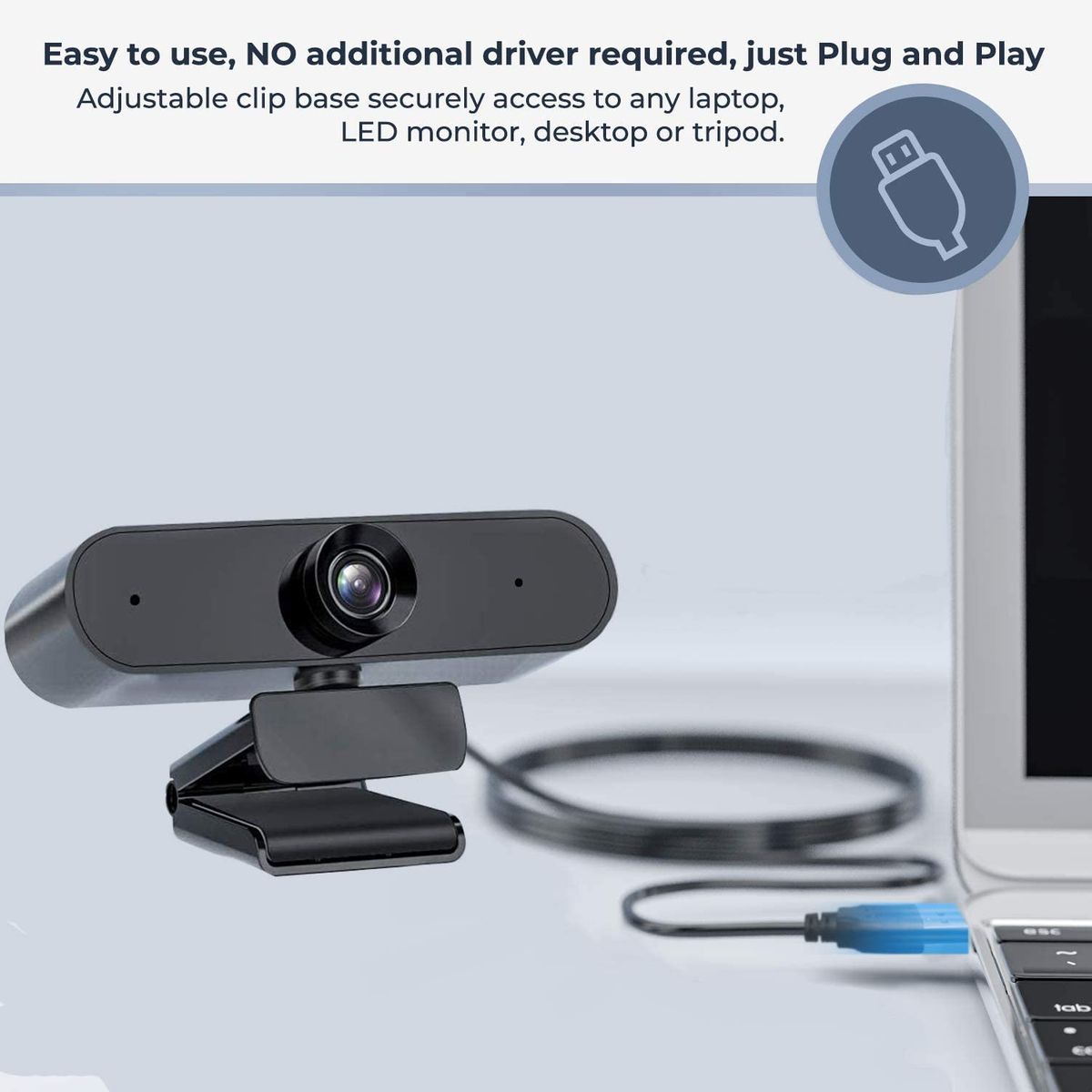 BENEWY Webcam 1080P with microphone, tripod and cover panel, web camera compatible with Windows, Mac and Android