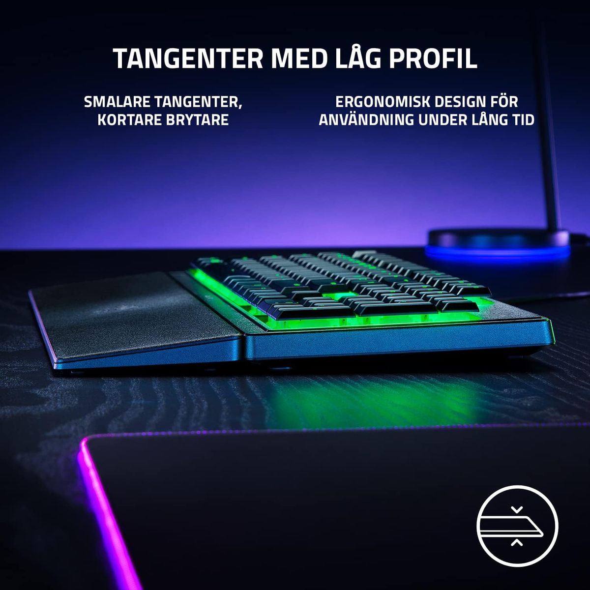 Razer Ornata V3 X Low Profile Gaming-Tastatur (Silent Membrane Switches, UV-beschichtete Tastaturen, langlebiges Design, spritzwassergeschu00fctzt, ergonomischer Schreibstu00e4nder) - (NORDIC Layout - QWERTY)