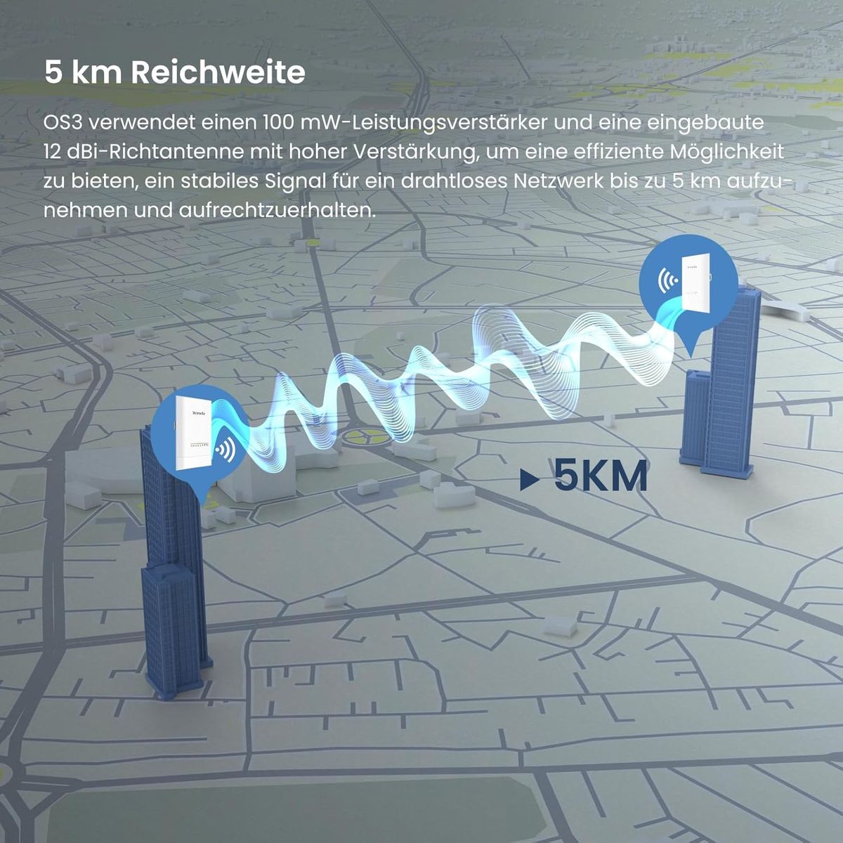 Tenda OS3 Kit Outdoor CPE WLAN Bridge Point-to-Point, 867 Mbit/s 5 GHz, 5 km Reichweite, 4×10/100 Mbit/s LAN, 12 dBi Richtantenne, PoE, 2er Pack, EU