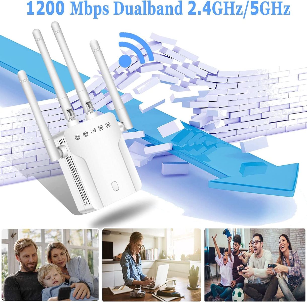 CINEMON 1200 Mbit/s WLAN Repeater LAN Anschluss Wi-Fi Dualband bis zu 200 m²