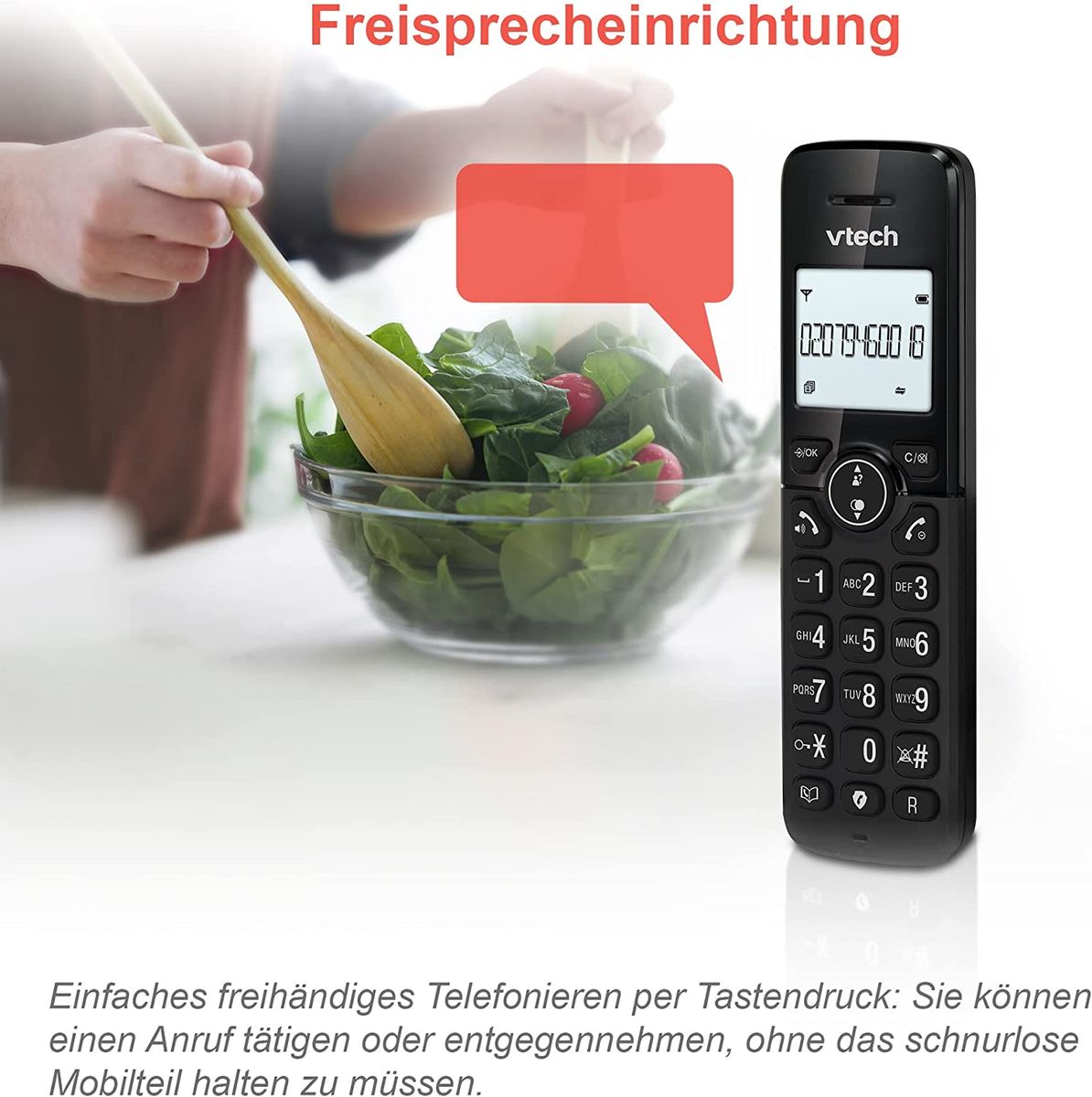 VTech CS2051 schnurloses Telefon Anrufbeantworter 2 Mobilteilen ECO+ Modus Festnetztelefon Anrufsperre Freisprechfunktion große Tasten zwei Zeilen Display