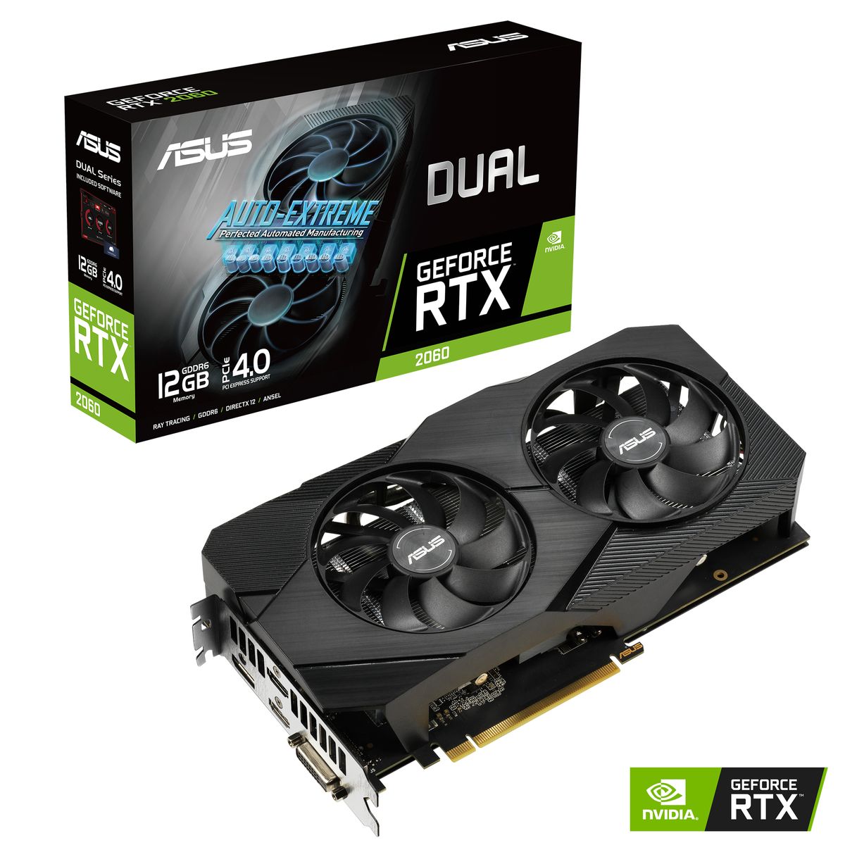 ASUS Dual GeForce RTX 2060 EVO 12GB GDDR6, PCIe 3.0, 2x HDMI 2.0b, 1x DisplayPort 1.4a, 1x DVI-D, 8-pin