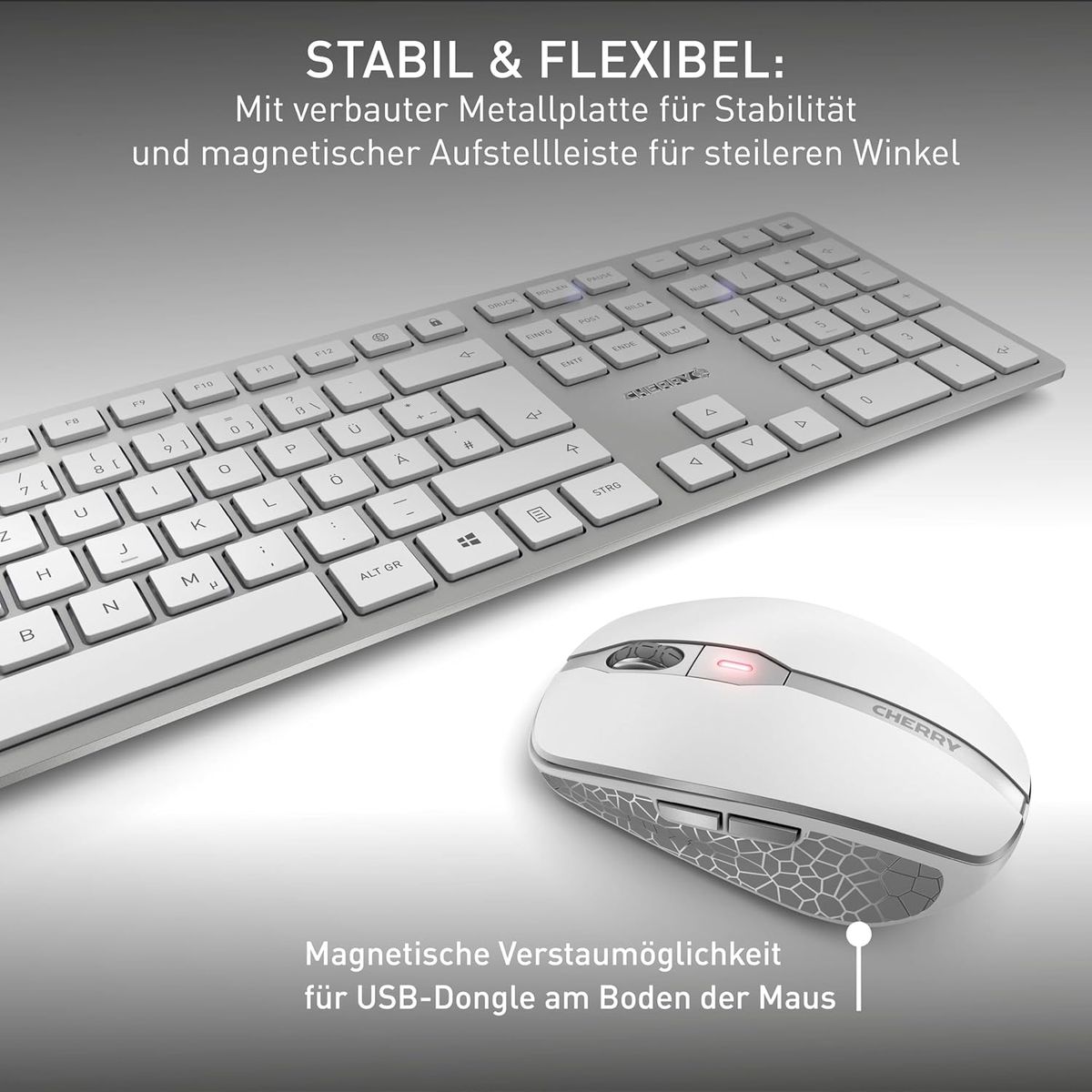 CHERRY DW 9100 SLIM Tastatur Maus enthalten Universal RF Wireless + Bluetooth Silber - (DEU Layout - QWERTZ)