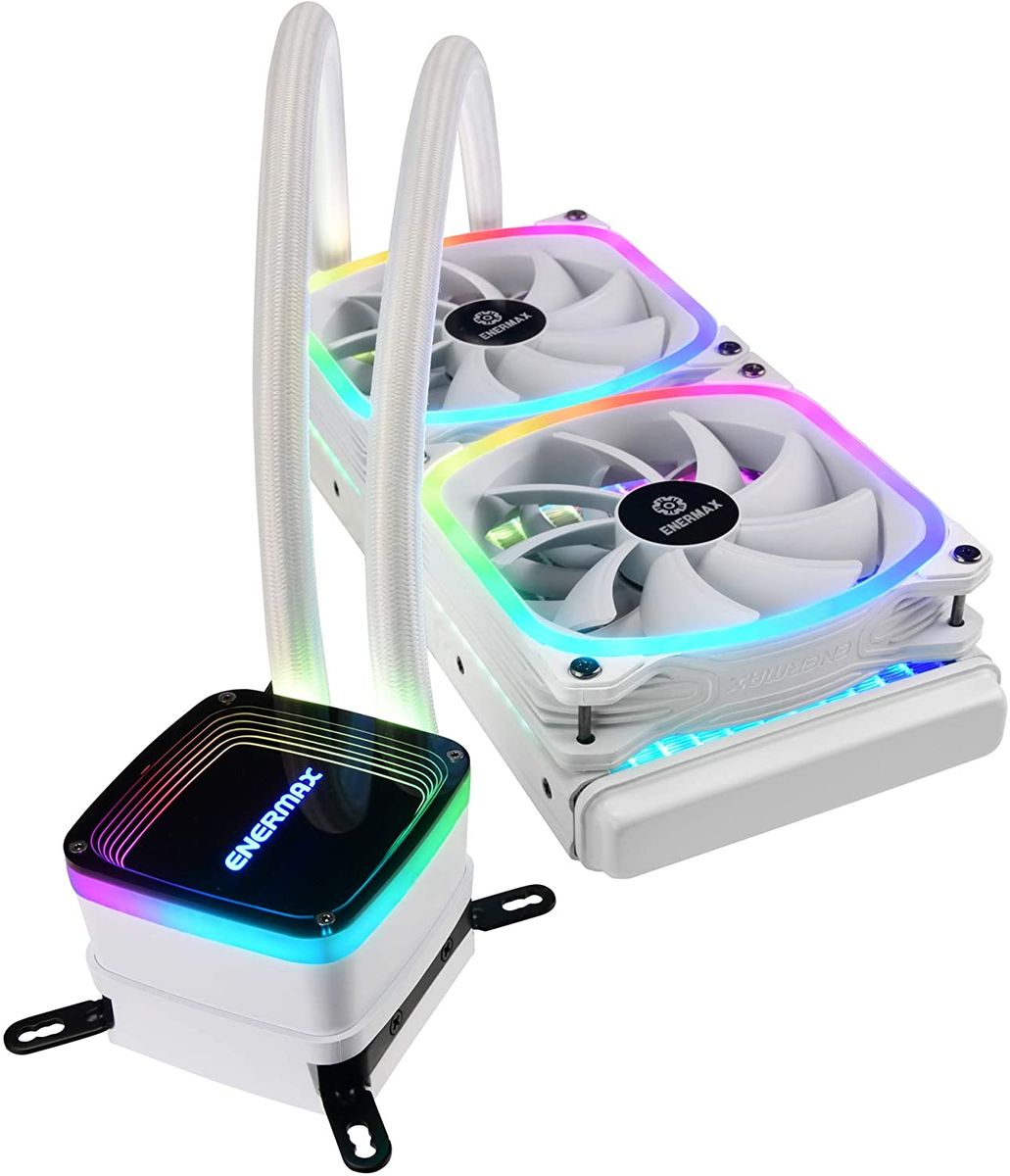 ENERMAX AQUAFUSION Snow Edition Adressierbare SquA RGB 240 All-In-One CPU Wasserkühler Dual Chamber Intel/AMD AM4 Support 350W+ TDP (2x 12cm SquA White RGB PWM Lüfter); ELC-AQF240-SQA-W weiss Weiß 240mm Aquafusion