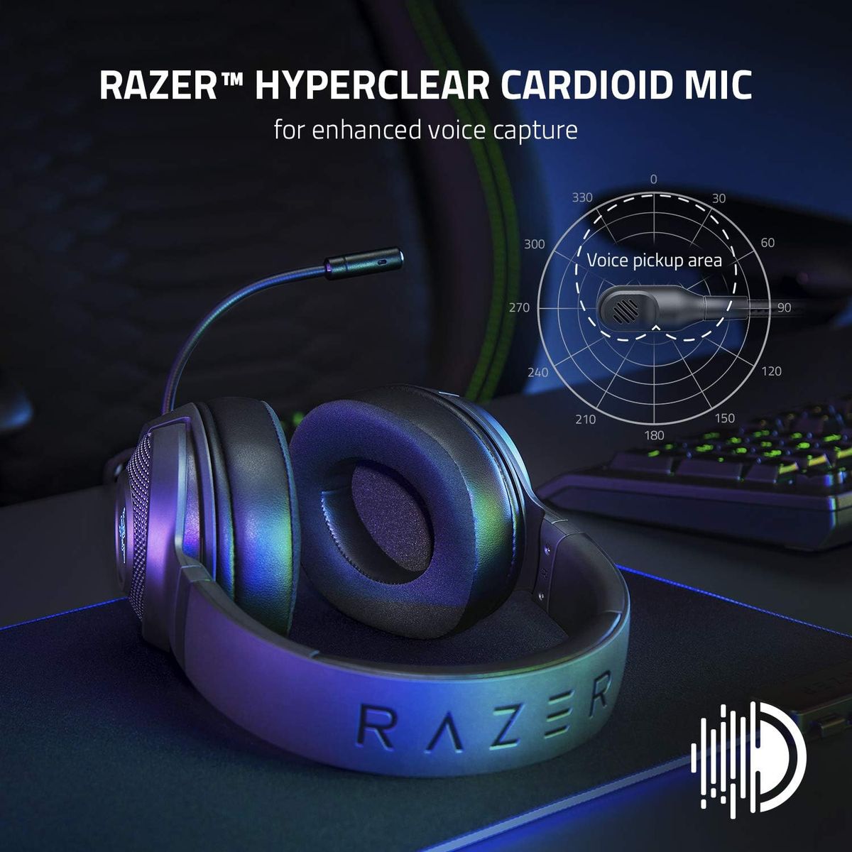 Razer Kraken V3 X Gaming Headset, 7.1 Surround Sound, Triforce 40mm Treiber, Faltbares HyperClear Nierenmikrofon, Chroma RGB Beleuchtung für PC, Classic Black