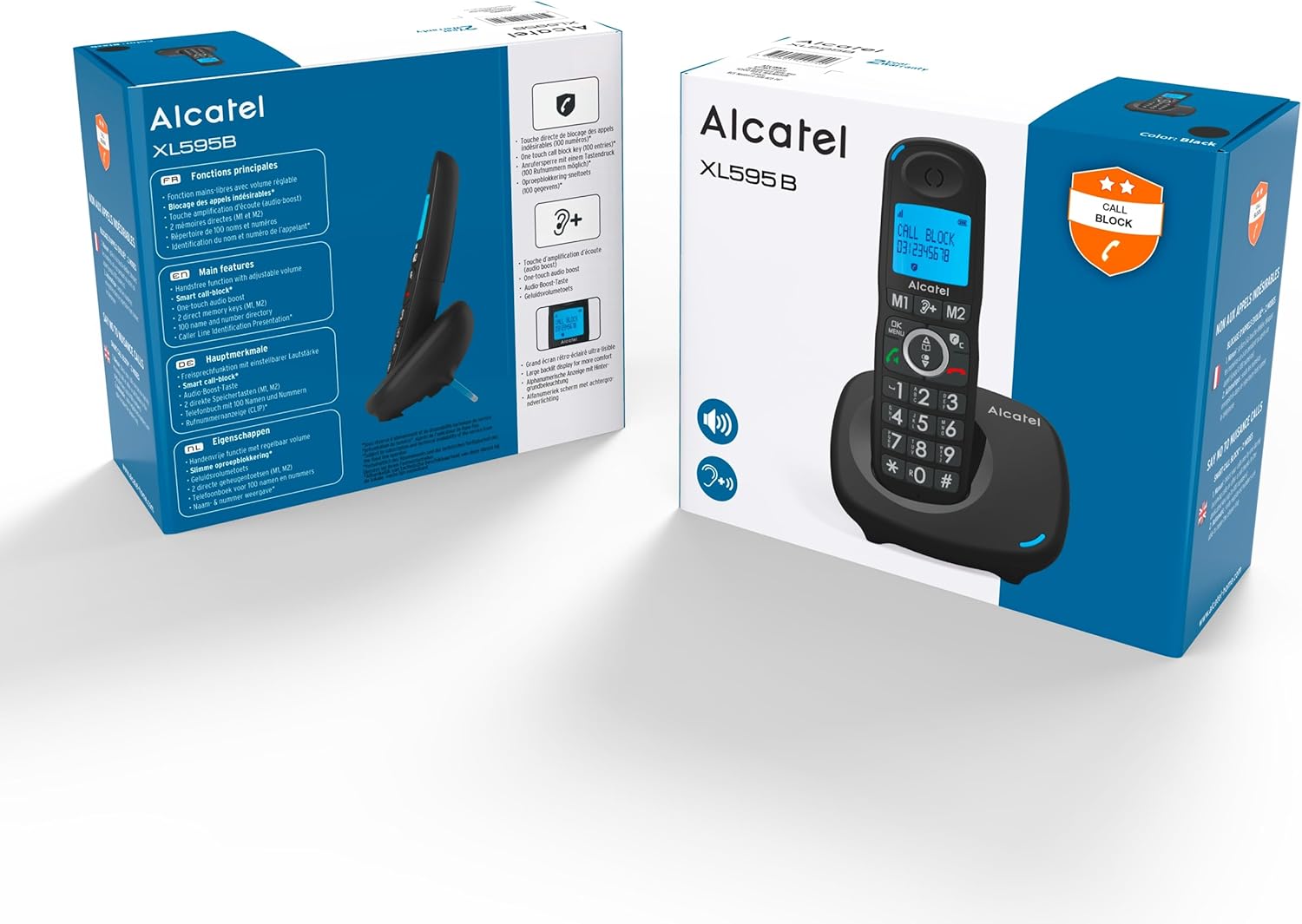 Alcatel XL595 B Schnurlostelefon mit großen Tasten, großes Display und Audio-Boost, Anrufsperre SOLO/OHNE REPONDER XL
