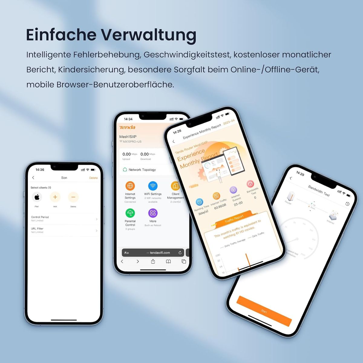 Tenda Nova MX21-Pro Mesh WLAN Wi-Fi 6E System, AXE5700 Tri-Band(Unterstützt 6G-Band) Mesh WiFi Repeater & Router Kompatibel mit Amazon Alexa. Reichweite bis zu 680m² & 200 Geräte, 3*Gigabit Port MX21 Pro /AXE5700 1er Pack