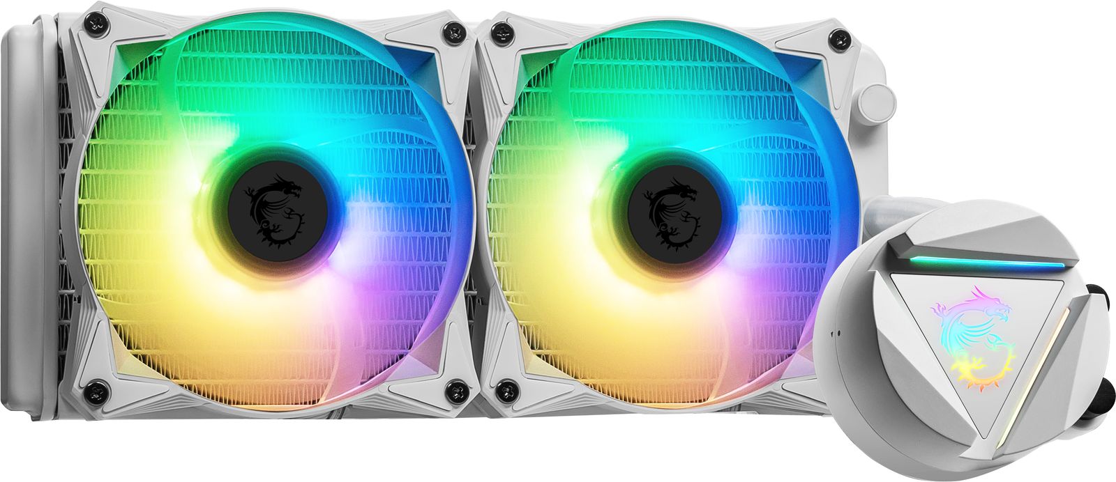 MSI MAG CORELIQUID 240R V2 240 mm AiO Wasserkühlung, 2x120 mm Lüfter, RGB, Weiß, Doppelkugellager, 2000 RPM, LGA/AM4/AM5 kompatibel