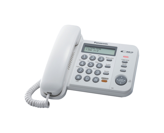 Panasonic KX-TS580EX1 Schnurgebundenes Telefon mit Anrufbeantworter, Freisprecheinrichtung, Anrufer-Identifikation, LCD, 50 Kontakte, Wandmontage, Weiß