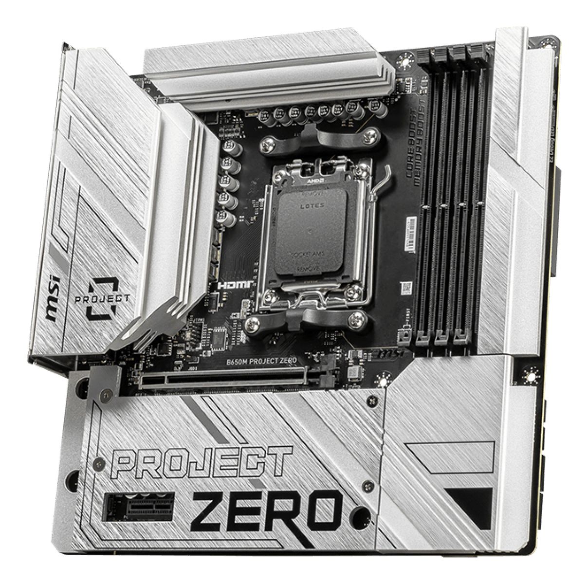 MSI B650M PROJECT ZERO Mainboard AMD B650 Sockel AM5 micro-ATX, DDR5, Wi-Fi 6E, Bluetooth 5.3, 2.5Gb LAN, HDMI 2.1, 128GB, Weiß