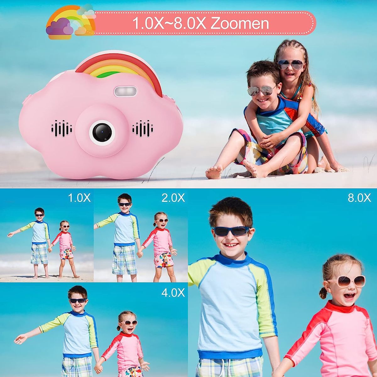 Selvim Kinderkamera [Duale Linse Selfie], 2,4 40MP Digitalkamera Kinder, 1080P HD Kamera Kinder mit 32GB TF-Karte, Geburtstagsgeschenk für Jungen Mädchen von 3-12 Jahre Rosa