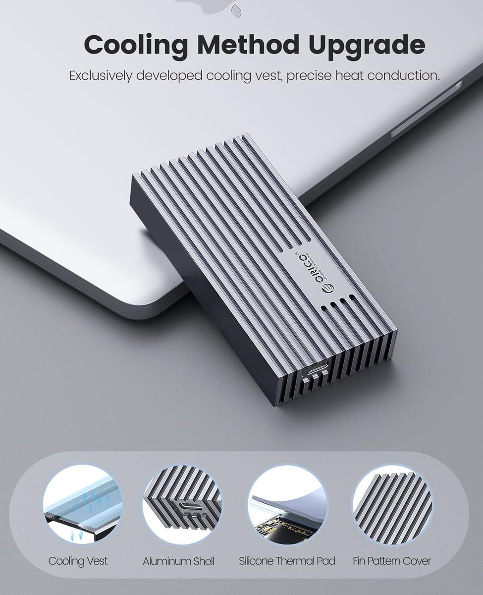 ORICO M234-U4-A NVMe M.2 SSD-Gehäuse, Thunderbolt 4/3 & USB 3.2 (40Gbps) ASM2464PD, Aluminium, PCIe 2280 M-Key/B+M, bis 2800 MB/s, Grau