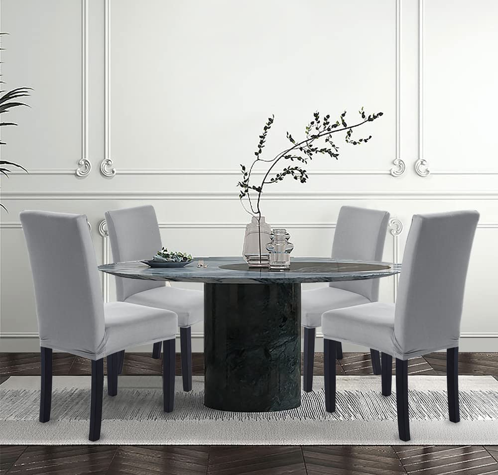 Veakii R Stuhlhussen 4 Stück Elastische Moderne Beschützer Stuhlhussen, Stuhl Abdeckungen für Haus Esszimmer Moderne Hochzeit Bouquet, Hotel, Restaurant Dekor（Hellgrau） Hellgrau 4 Stück