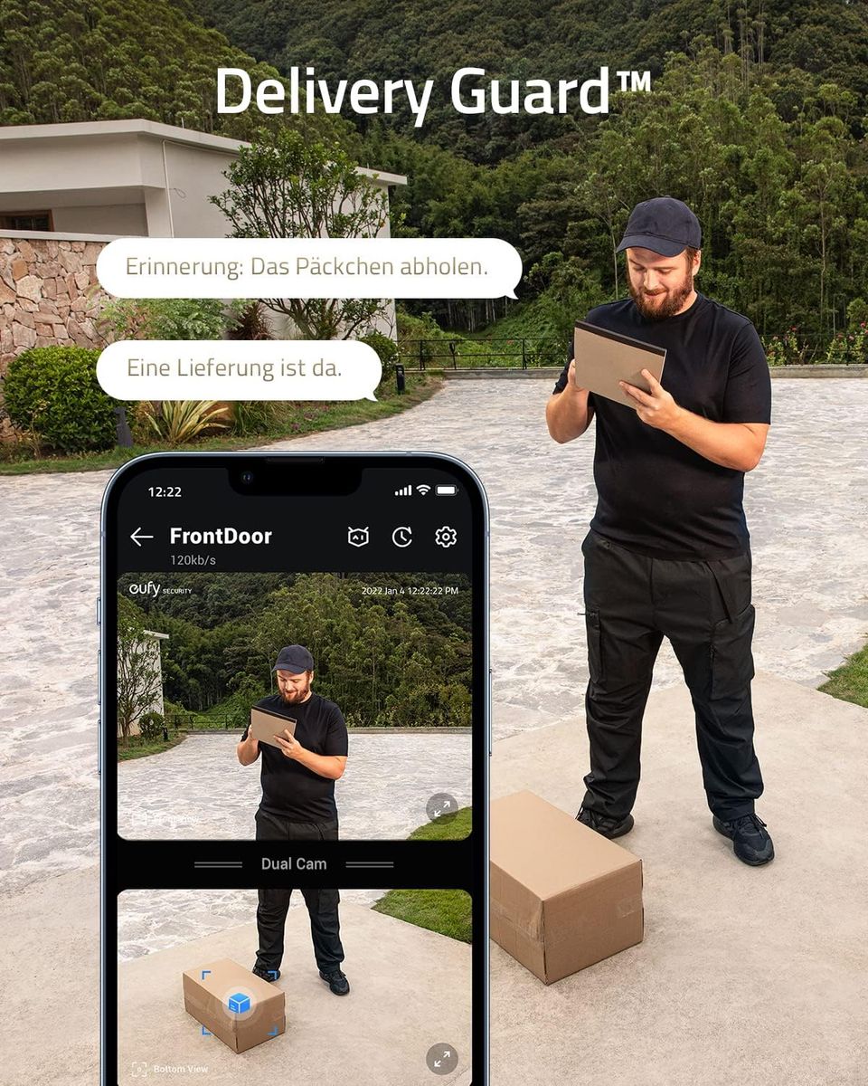 eufy Security E8213381 Video-Türklingel Dual-Kamera, batteriebetrieben, Basisstation, Paketerkennung, 2K HDR, 16 GB, generalüberholt, schwarz, EU eufy Security E8213381 Video-Türklingel Dual-Kamera, batteriebetrieben, Basisstation, Paketerkennung, 2K HDR, 16 GB, generalüberholt, schwarz, EU