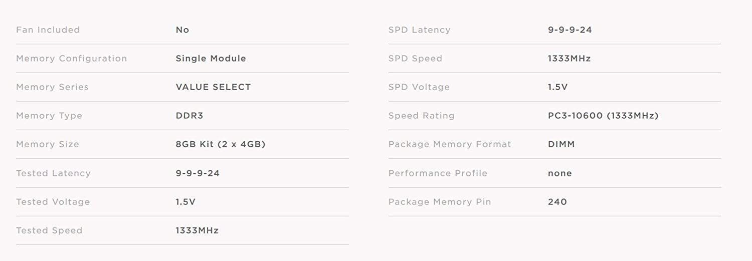 Corsair 8GB DDR3 1333MHz memory module 2 x 4 GB